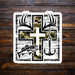 Fishing sticker vinyl decal cross religious hunting camo outdoor novelty mug