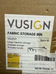 VUSIGN 2pk Fabric Storage Basket Medium Beige Foldable Storage Bins With Handles