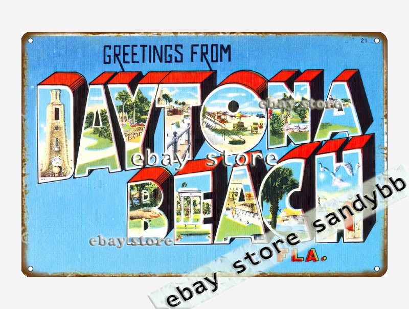 1930-45 Greetings From From Daytona Beach, Florida tin sign wall posters home
