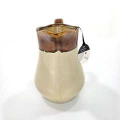 DEBI LILLY Tan & Beige Colorblock SMALL FLORAL VASE Ceramic PITCHER Home Decor