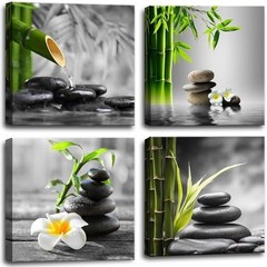 Zen Bathroom Decor Black and White Wall Art Grey Green Room Decor Stone Pictu…