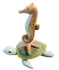 Robin Davis Turtle Stack Seahorse Starfish Resin Figurine Beach Nautical Decor