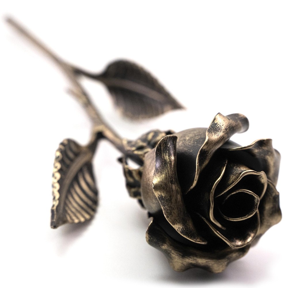 Handcrafted Bronze Metal Rose – Solid Gift of Everlasting Love – 8th 19th Wed…