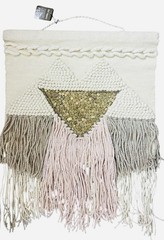 Pier 1 Macrame Woven Tapestry Wall Hanging Gold Sequin Accents Boho 30”x24” -New