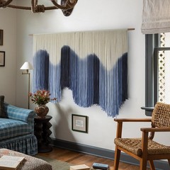 IOWER Macrame Wall Hanging Large Blue Dip Dyed Fiber Art Tapestry, Handmade …