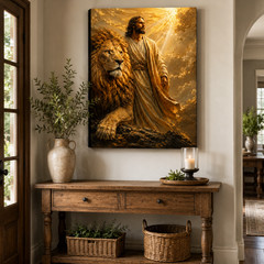 Jesus Lion Canvas Wall Art Christian Religious Print Lion of Judah Faith Home