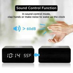 Modern Wooden Wood Digital LED Desk Alarm Clock Thermometer Qi Wireless Charger