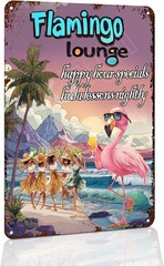 Flamingo Relaxing Tropical Bar Tin Sign – Hawaiian Beach Party Decorations, Funn
