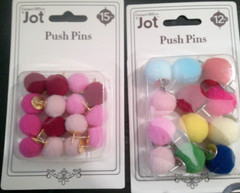 NEW 2 packs of Jot POM POM COLORFUL push pins 27 pins/tacks