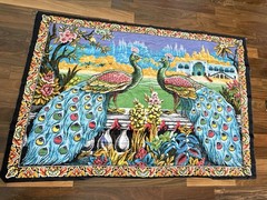 Vintage Double Peacock Wall Hanging Tapestry Cotton Velvet Tone Turkey 55 X 37