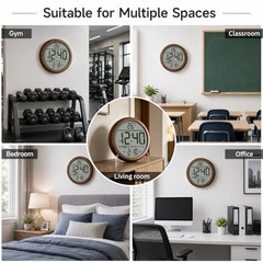 8 in Round Digital Wall Clock Battery Operated with Wood