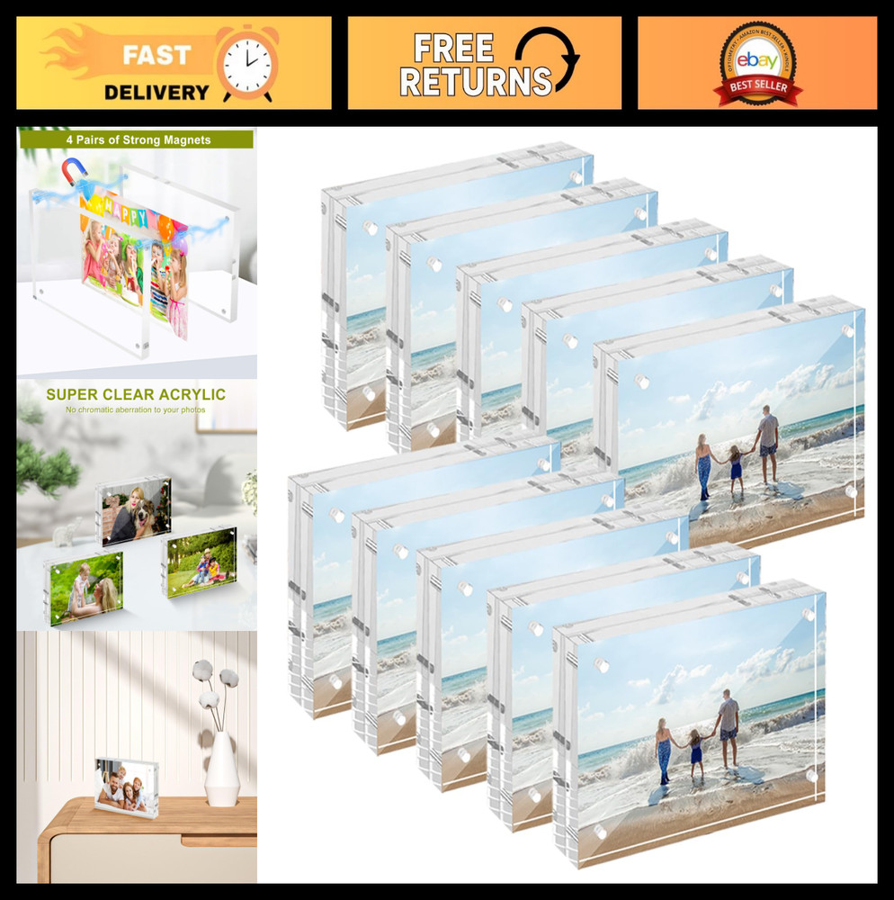 10 Pack Mini Acrylic Picture Frames 2.5×3.5″ Clear Double-Sided Magnetic Display
