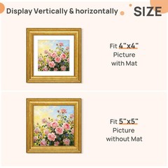 Vintage 5×5 Picture Frame, Antique Gold Frames Display 4×4 with Mat or 5 x 5 …