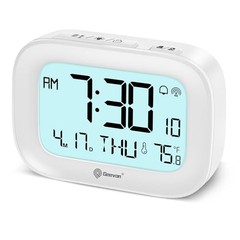 Small Digital Atomic Alarm Clock for Bedroom, Portable Battery Operated White