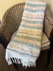 London Kaye Throw Multicolor Striped Embroidered Fringe Blanket 62×48 Boho