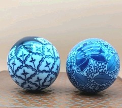 (2) Decorative Blue & White Porcelain Balls 3.5 Inches Diameter