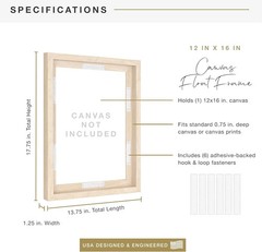 Canvas Float Frames 12X16 Frame, Natural Woodgrain for Finished Canvases, Vertic