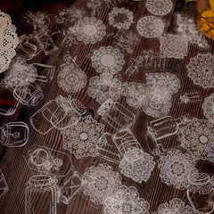 90 Pcs Transparent Lace Stickers,Pet Vintage Decorative DIY Decals White Retro A