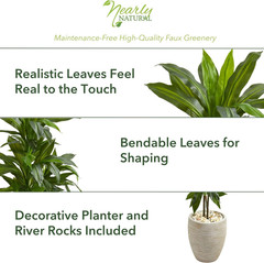 4Ft. Real Touch Dracaena Artificial Plant in Sand Planter – Green Decor