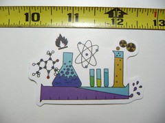 VARIOUS CHEMISTRY ITEMS VIALS BEAKER CHEMICALS SMALL STICKER DECAL PROFESSOR
