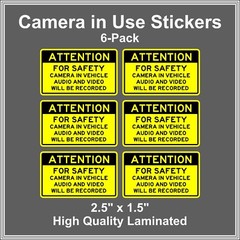 Camera in Car Recording Video 6-Pack Decals Yellow & Black 2.5″ x 1.5″ for Uber