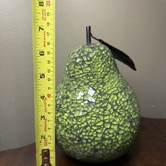 Vintage Mosaic Green Glitter Fruit Decorative Pear With Metal Leaf 7.5 x 5 Inch