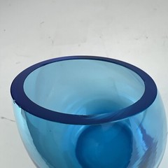 Blenko Viking Mid Century Modern Offset Orb Art Optic Blue Glass Bud Vase MCM