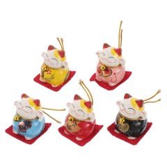 5PCS Innovative Fortune Cat Ornament Mini Ceramic Auspicious Cat Art Crafts