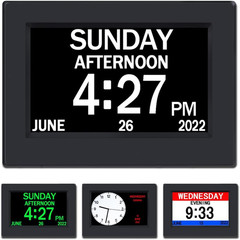 DST Clock with Day and Date for Elderly-3 Display Digital Calendar Alarm Day Dem