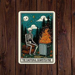 Tarot card sticker vinyl decal skeleton the emotional dumpster fire night sky