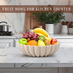 Beige Artificial Stone Ruffle Decorative Fruit Key Centerpiece Bowl Decor