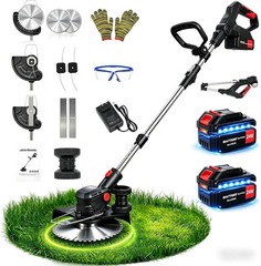 24V Cordless String Trimmer, 8-inch Battery Powered Weed Wacker with 2×4.0Ah Bat