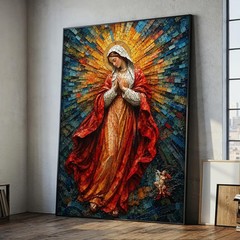 Virgin Mary Mosaic Canvas Print Catholic Christian Religious Wall Art Decor