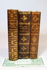 French Leather Bound & Gilded Set of 3 Faux Book for Hiding Valuables c. 1970