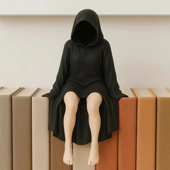 Gothic Halloween 3D Black Robe Mysterious Queen Statue Spooky Sitting Bookshelf