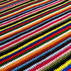 Handmade Crochet Afghan Throw Blanket Multicolor Rainbow Striped Blue Fringe