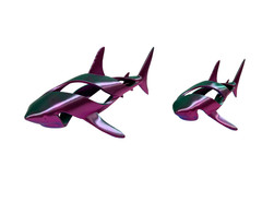 Shark Mom Baby Iridescent Blue-Green-Purple Decorative Nautical Ocean Theme