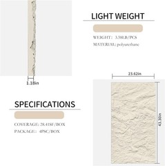 4-Pack 3D PU Stone Wall Panels Marble White