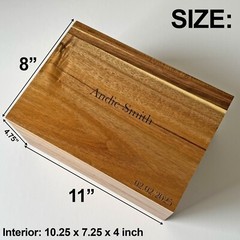 Personalized Storage Box w/ Hinged Lid, Acacia Wood, Wooden Memory Chest Large