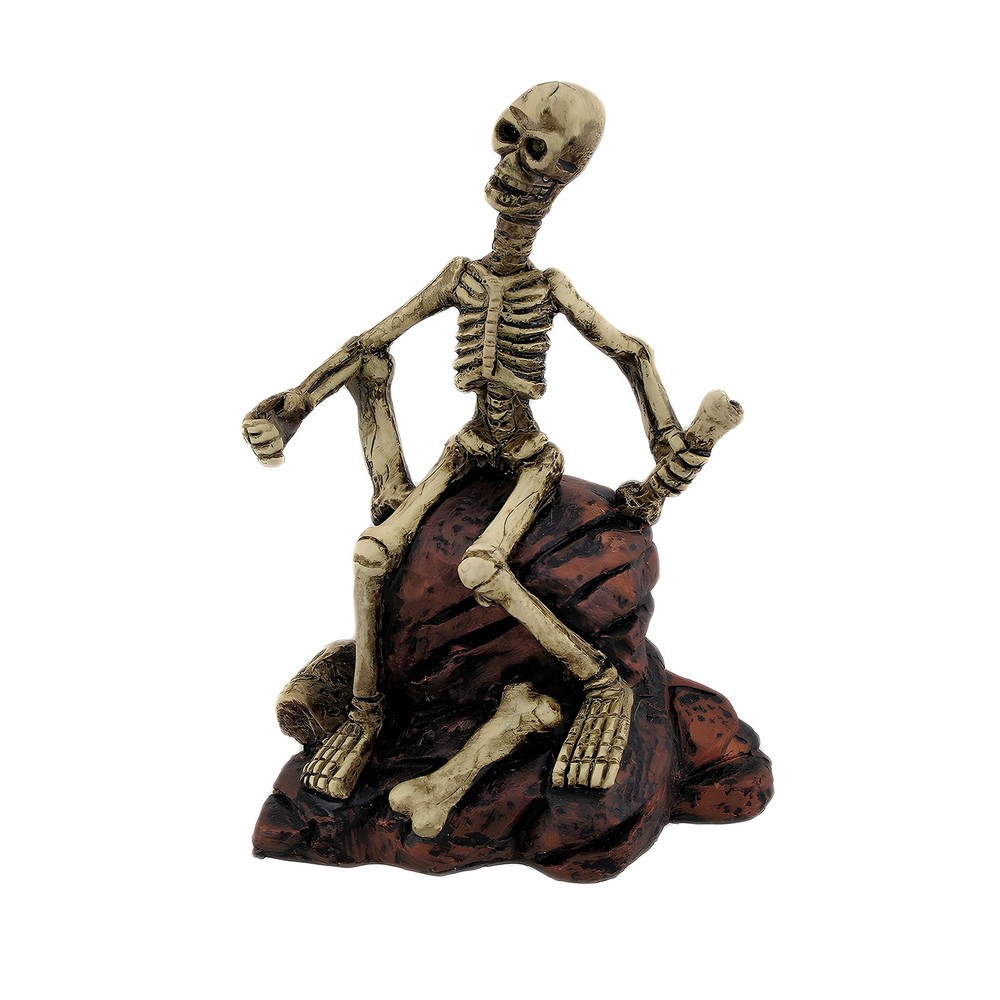 Zeckos Creepy Skeleton Sitting On Rocks Statue Figure