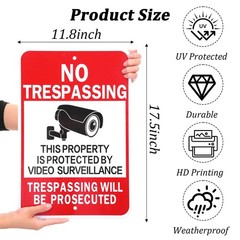 2 Pack 17.5×11.8 Inches No Trespassing Signs Large Video Surveillance Sign, P…