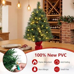 2ft Mini Prelit Christmas Tree, Tabletop Battery Operated Small Fir Xmas Tree