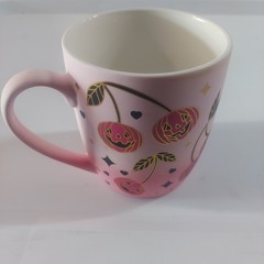 Cobwebs & Cauldrons Pink Halloween Cherry Jack-O-Lantern Mug Cup Hand Wash Only