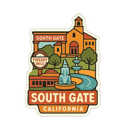 South Gate California Sticker Decal Vinyl Die-Cut City Skyline Landmark Design