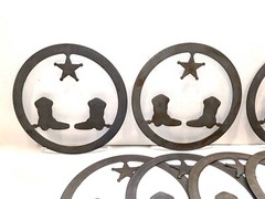 Round Plasma Cut Metal Wall Art 17 gauge Western Star Cowboy Boots USA 19 Pieces