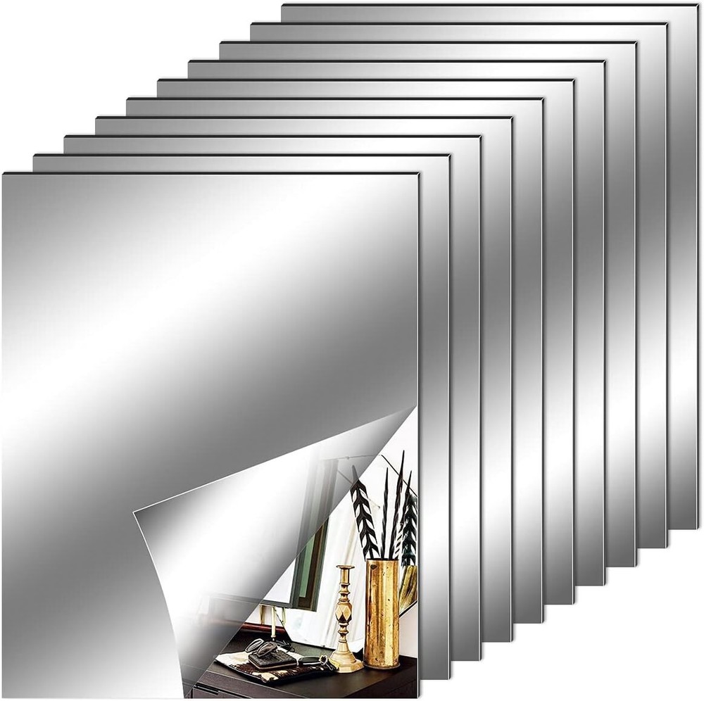 10 Pack Flexible Mirror Sheets Decorative Self Adhesive Mirror Tiles, 8×10 Inch