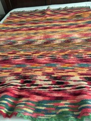 Handmade Crocheted Afghan Featuring Vibrant Colors in Stirped Pattern 45″ x 60″