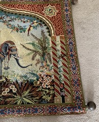 Vtg Bombay Company Elephant Tapestry 39” L x 24” W w/Wooden Rods Ready to Hang