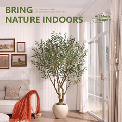 7FT Artificial Olive Tree in White Pot – UV Resistant Faux Plant Decor