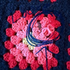 Granny Square Blanket Sofa Bed Throw Red Black Pink Handmade Crochet 66×44 READ